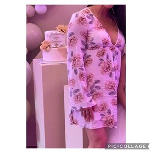 White dress with light pink and gray flowers